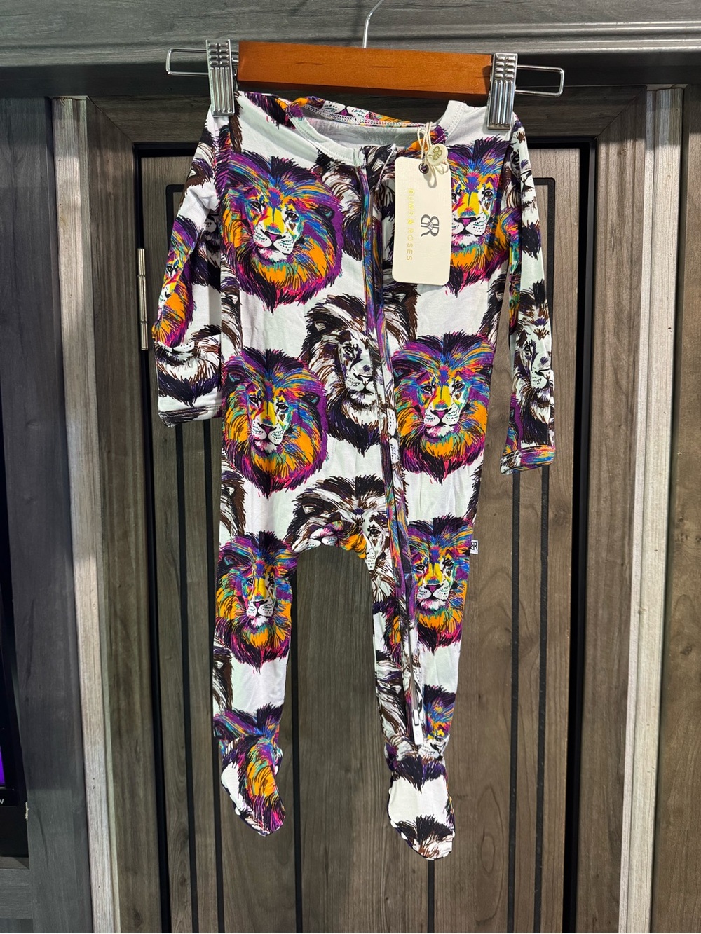 Bums and Roses White Footed Romper with Colorful Lion Print